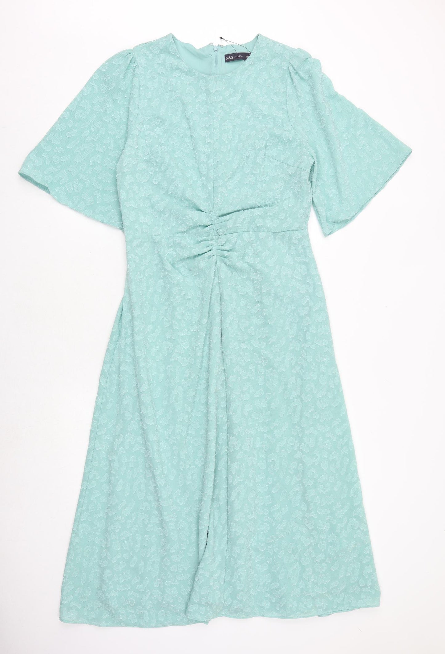 Marks and Spencer Womens Green Geometric Polyester Trapeze & Swing Size 12 Round Neck Zip