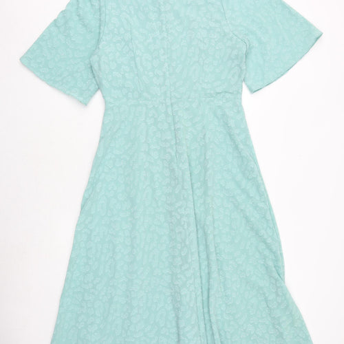 Marks and Spencer Womens Green Geometric Polyester Trapeze & Swing Size 12 Round Neck Zip