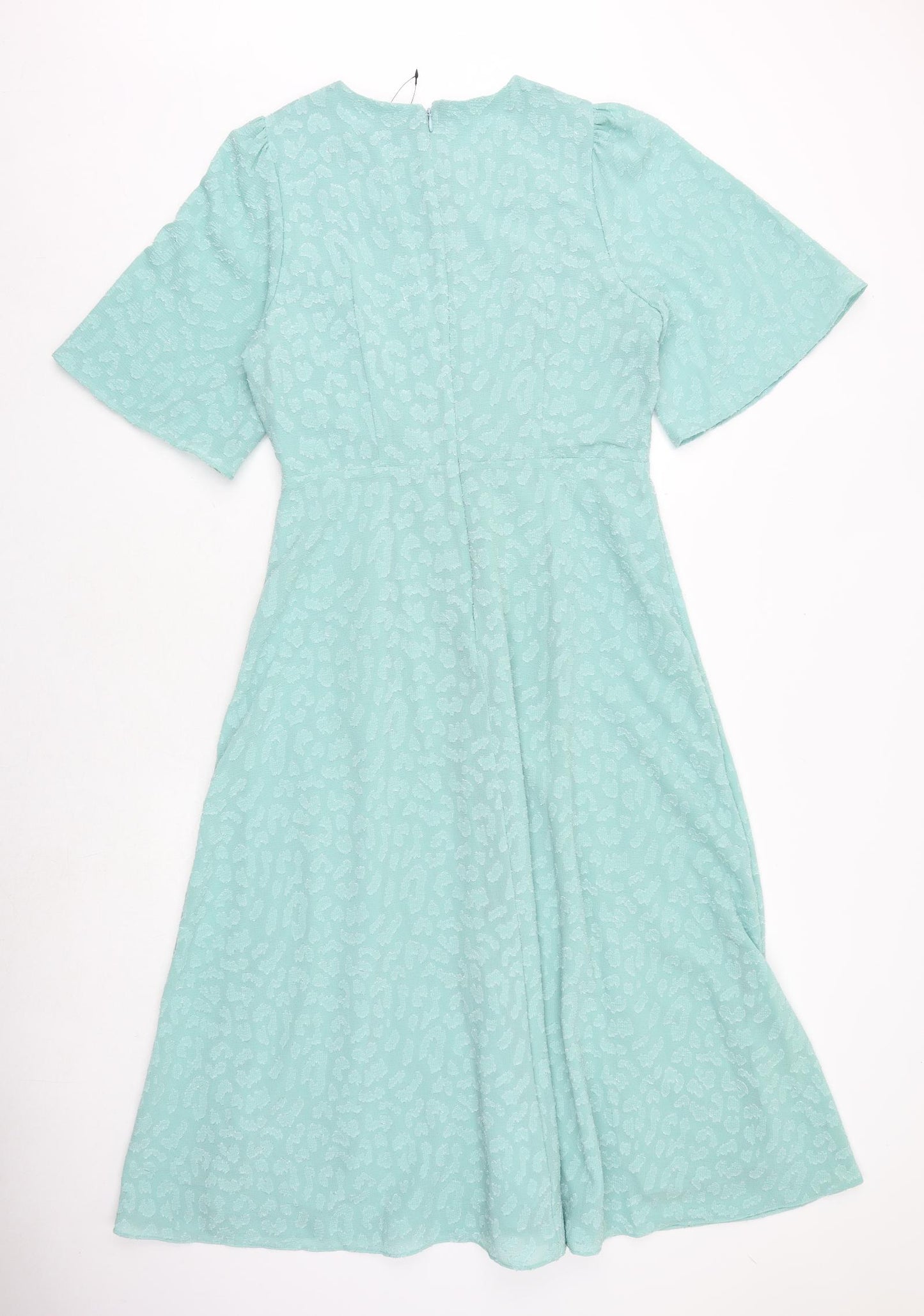 Marks and Spencer Womens Green Geometric Polyester Trapeze & Swing Size 12 Round Neck Zip