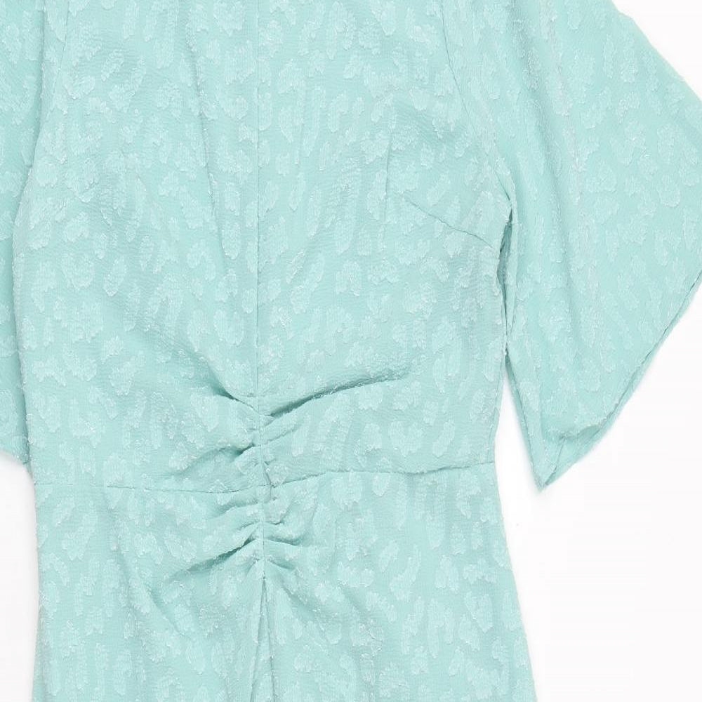 Marks and Spencer Womens Green Geometric Polyester Trapeze & Swing Size 12 Round Neck Zip