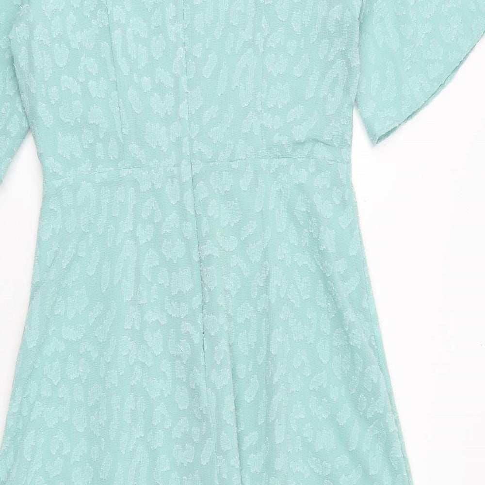 Marks and Spencer Womens Green Geometric Polyester Trapeze & Swing Size 12 Round Neck Zip