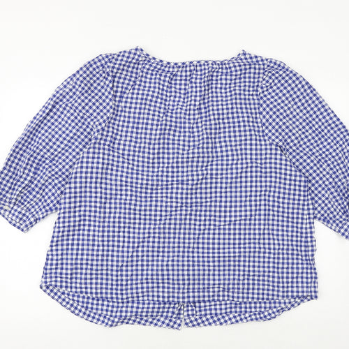 Marks and Spencer Womens Blue Check 100% Cotton Basic Button-Up Size 20 V-Neck