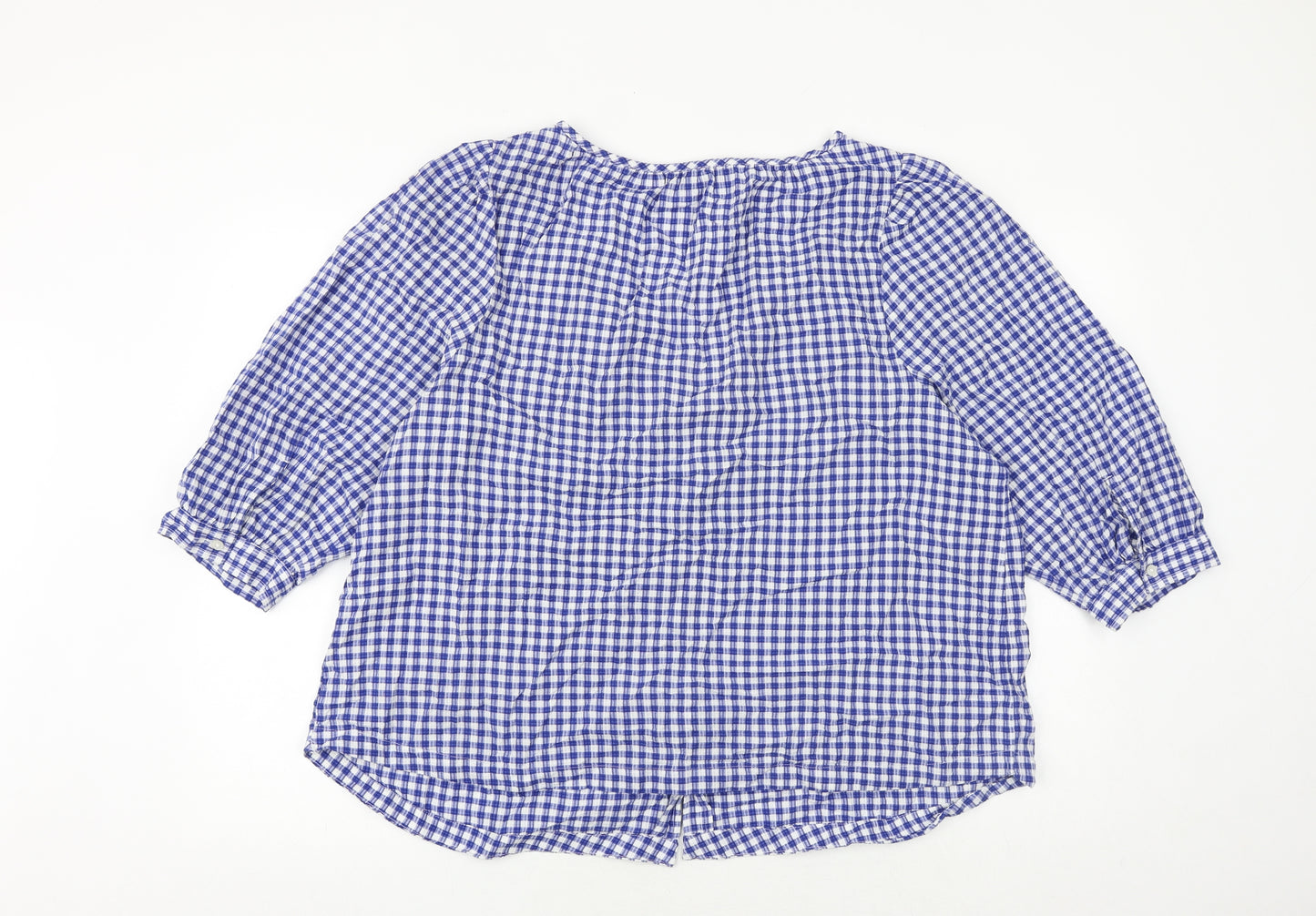 Marks and Spencer Womens Blue Check 100% Cotton Basic Button-Up Size 20 V-Neck