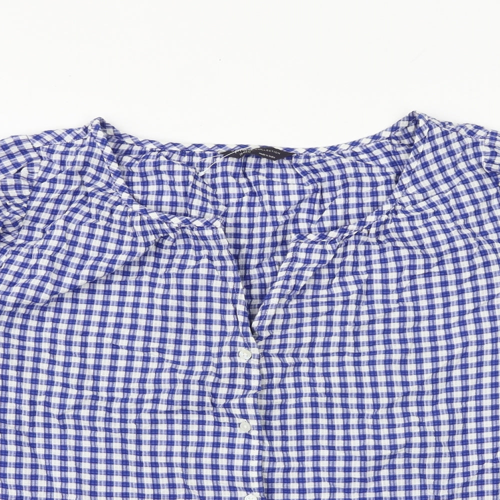 Marks and Spencer Womens Blue Check 100% Cotton Basic Button-Up Size 20 V-Neck