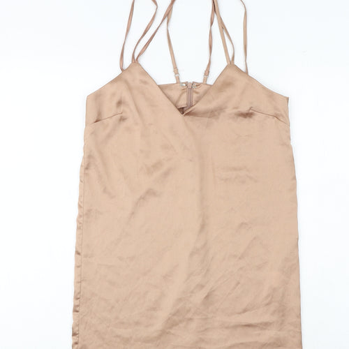 Missguided Womens Brown Polyester Slip Dress Size 6 V-Neck Zip