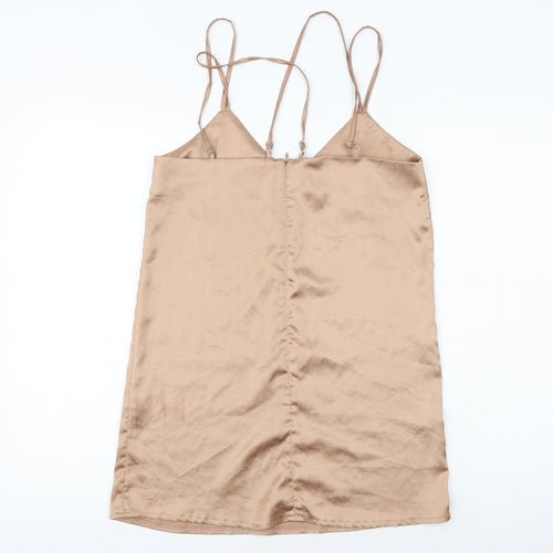 Missguided Womens Brown Polyester Slip Dress Size 6 V-Neck Zip