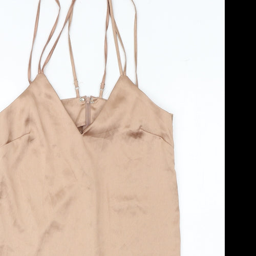 Missguided Womens Brown Polyester Slip Dress Size 6 V-Neck Zip