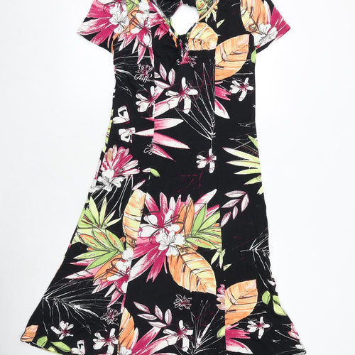 Chianti Womens Black Floral Viscose Trapeze & Swing Size 14 V-Neck Pullover