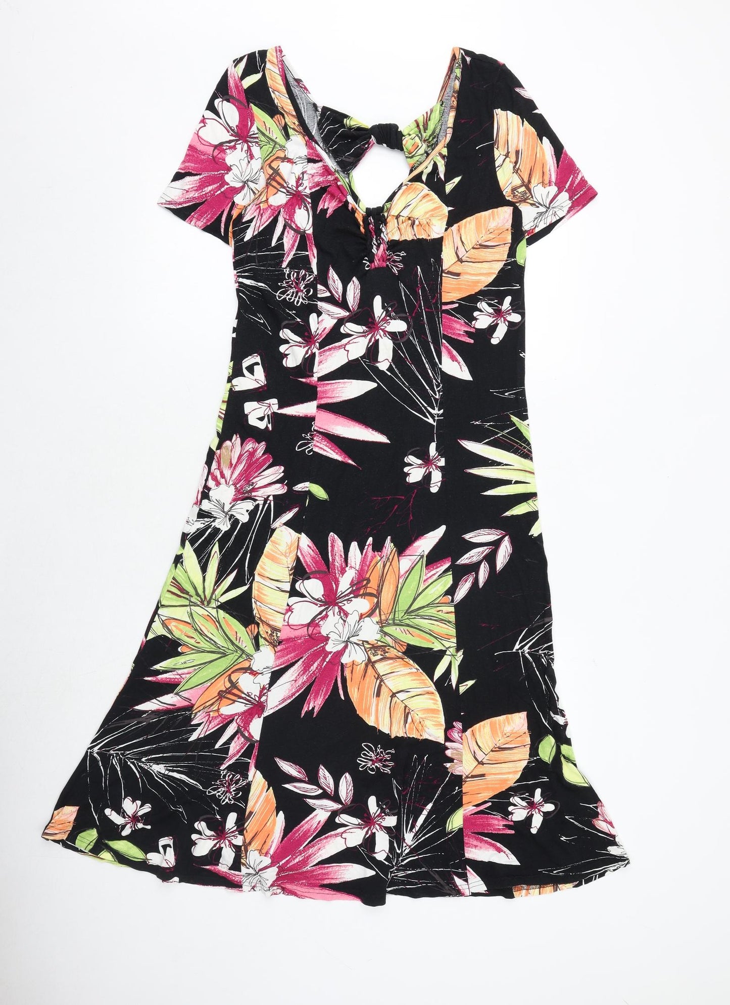 Chianti Womens Black Floral Viscose Trapeze & Swing Size 14 V-Neck Pullover