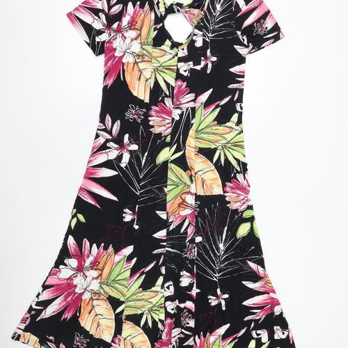 Chianti Womens Black Floral Viscose Trapeze & Swing Size 14 V-Neck Pullover