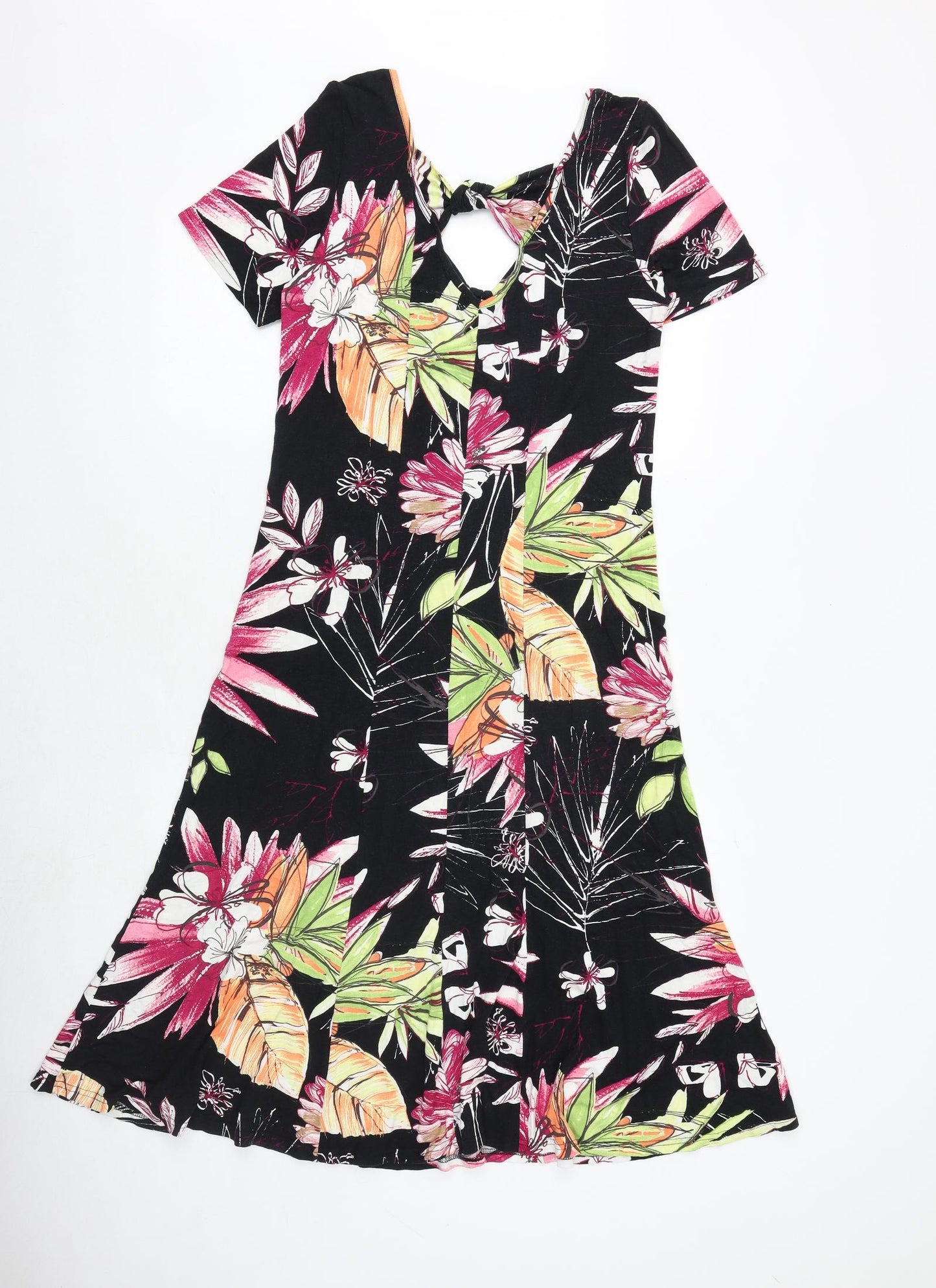 Chianti Womens Black Floral Viscose Trapeze & Swing Size 14 V-Neck Pullover