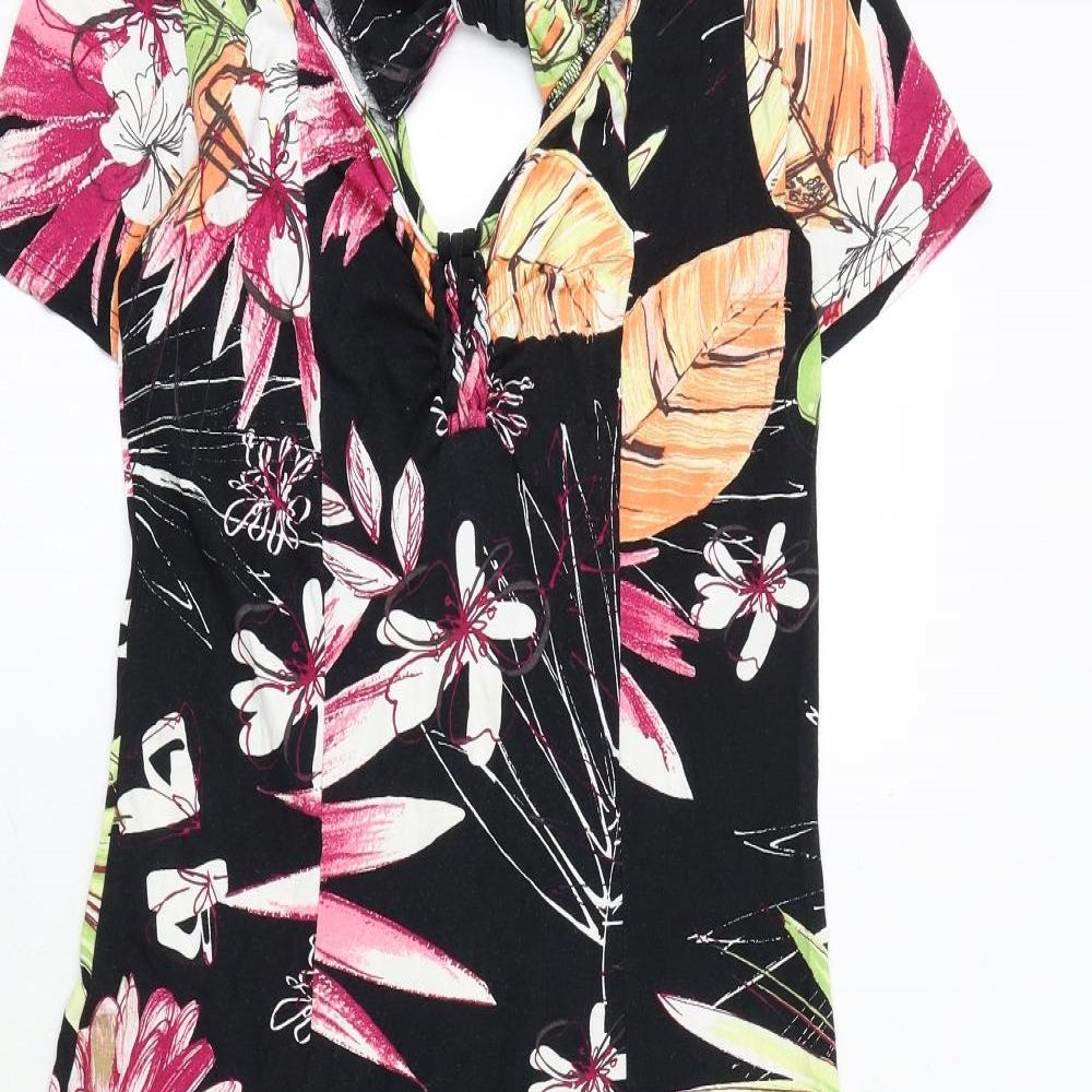 Chianti Womens Black Floral Viscose Trapeze & Swing Size 14 V-Neck Pullover