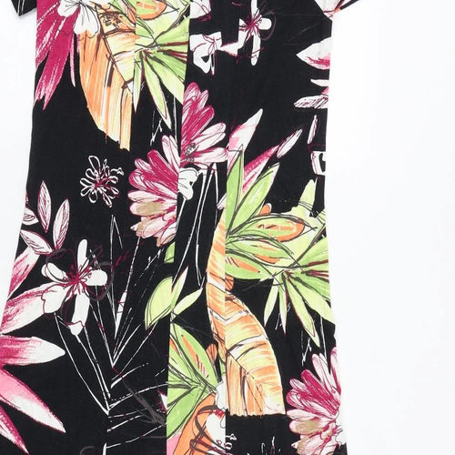 Chianti Womens Black Floral Viscose Trapeze & Swing Size 14 V-Neck Pullover