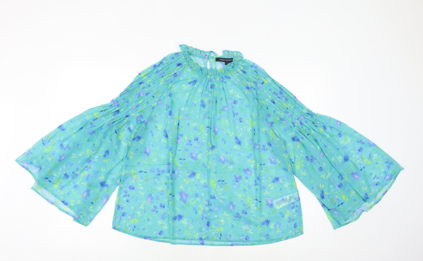 French Connection Womens Green Geometric Polyester Basic Blouse Size S Round Neck - Wide Sleeve