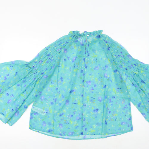 French Connection Womens Green Geometric Polyester Basic Blouse Size S Round Neck - Wide Sleeve