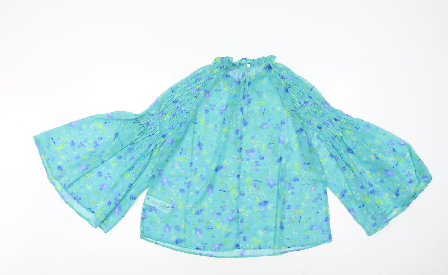 French Connection Womens Green Geometric Polyester Basic Blouse Size S Round Neck - Wide Sleeve