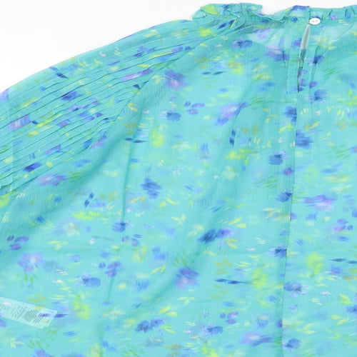 French Connection Womens Green Geometric Polyester Basic Blouse Size S Round Neck - Wide Sleeve