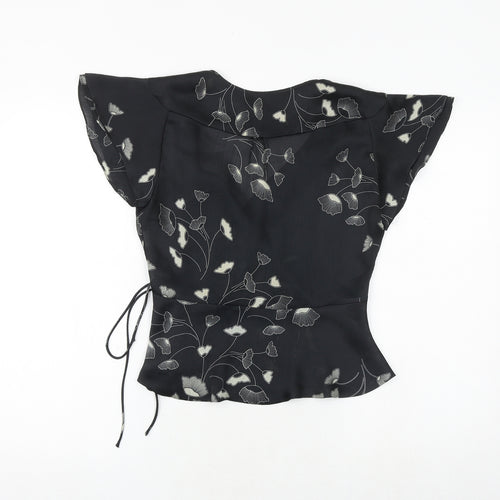 Zara Womens Black Floral Polyester Wrap Blouse Size S V-Neck