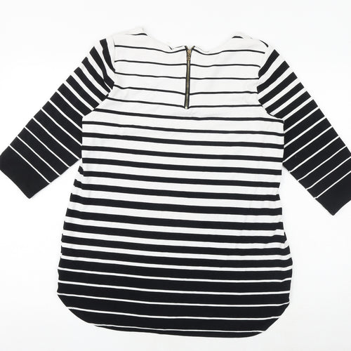 Marks and Spencer Womens Black Striped Viscose Basic Blouse Size 14 Boat Neck