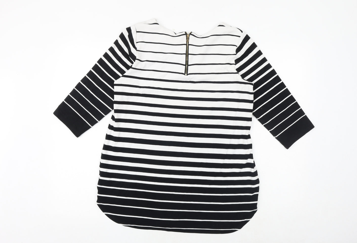 Marks and Spencer Womens Black Striped Viscose Basic Blouse Size 14 Boat Neck