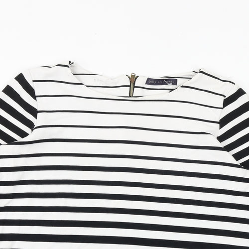 Marks and Spencer Womens Black Striped Viscose Basic Blouse Size 14 Boat Neck