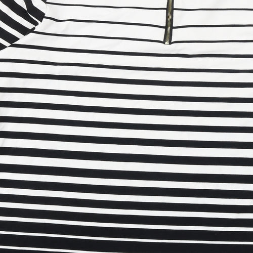Marks and Spencer Womens Black Striped Viscose Basic Blouse Size 14 Boat Neck