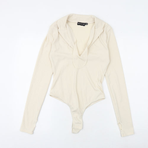 PRETTYLITTLETHING Womens Beige Polyester Bodysuit One-Piece Size 10 Snap