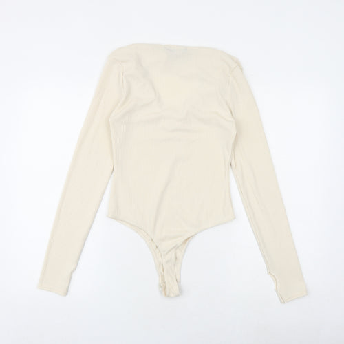 PRETTYLITTLETHING Womens Beige Polyester Bodysuit One-Piece Size 10 Snap