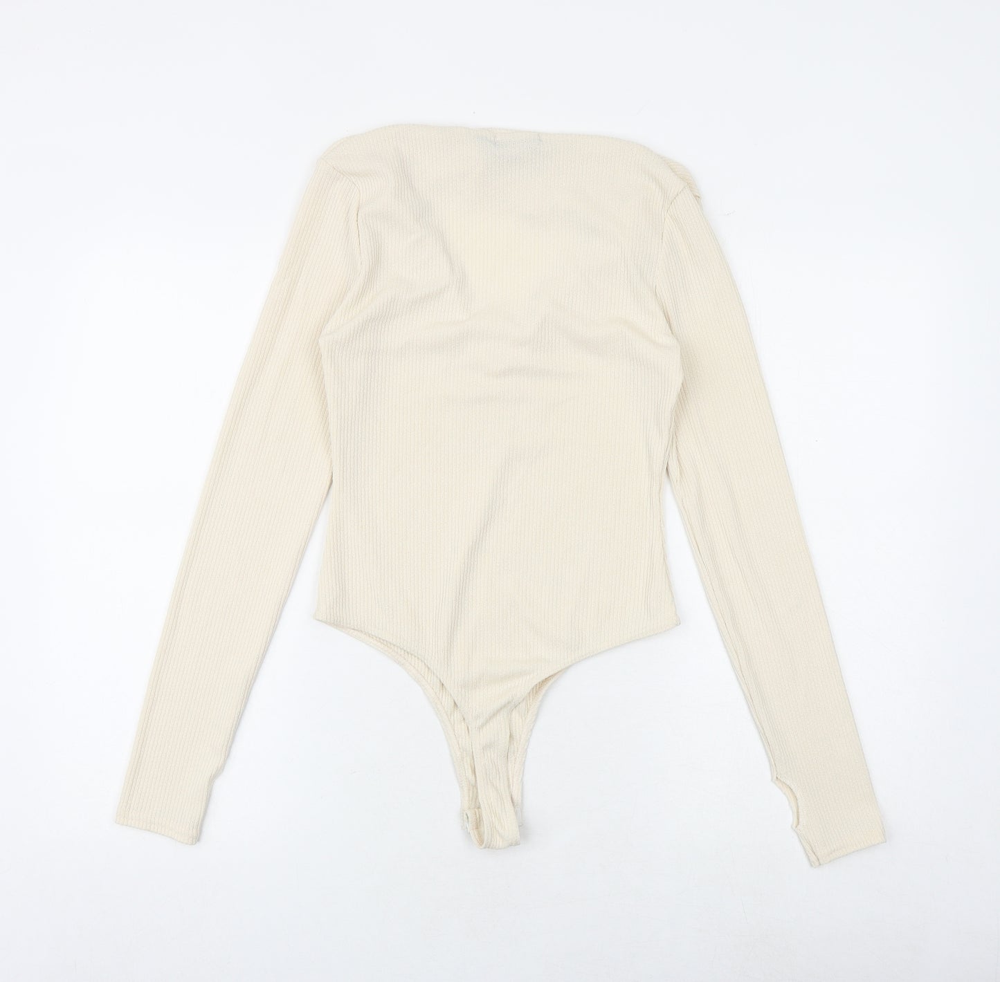 PRETTYLITTLETHING Womens Beige Polyester Bodysuit One-Piece Size 10 Snap