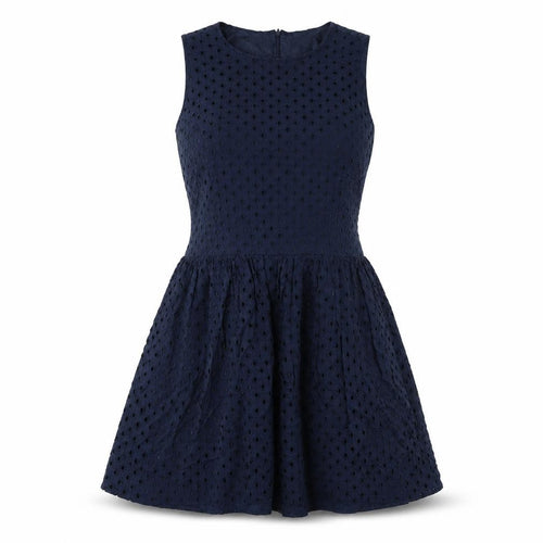 Nine West Womens Blue Geometric Polyester Skater Dress Size 8 Round Neck Zip