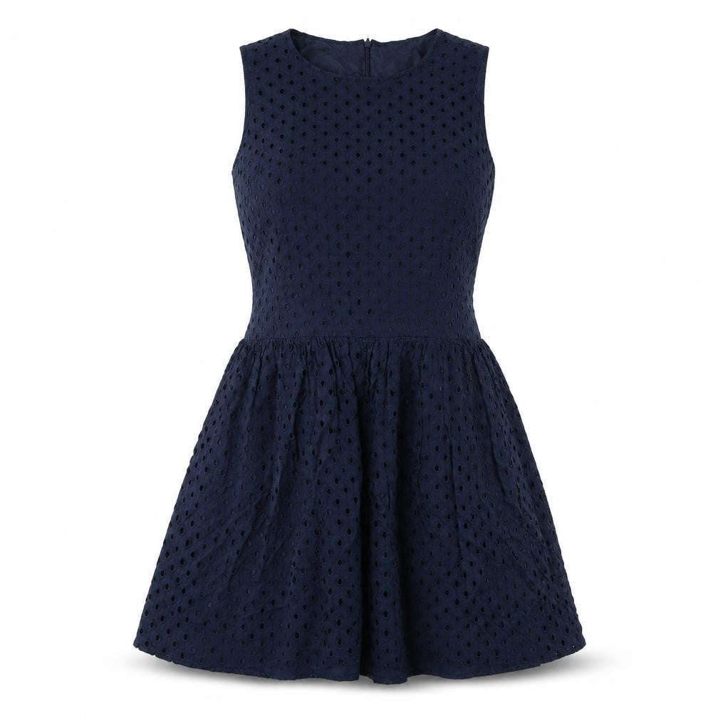 Nine West Womens Blue Geometric Polyester Skater Dress Size 8 Round Neck Zip