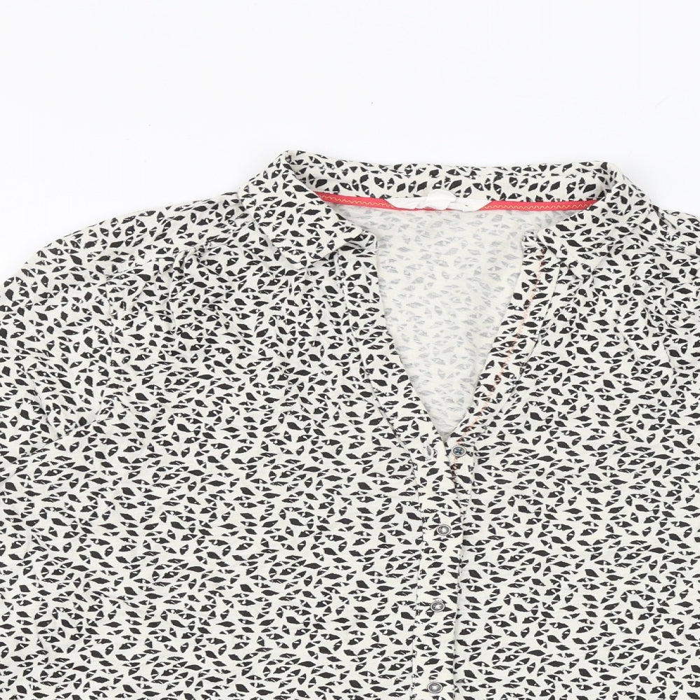 White Stuff Womens Beige Geometric 100% Cotton Basic Button-Up Size 16 Collared