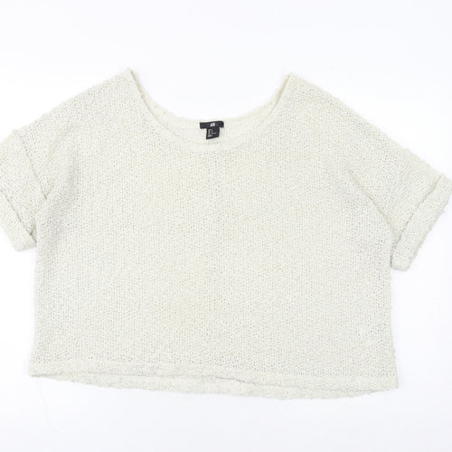H&M Womens Beige Polyester Basic Blouse Size S Boat Neck