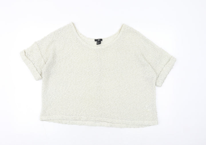 H&M Womens Beige Polyester Basic Blouse Size S Boat Neck