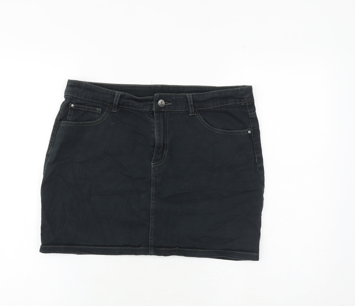 H&M Womens Black Cotton A-Line Skirt Size 12 Zip