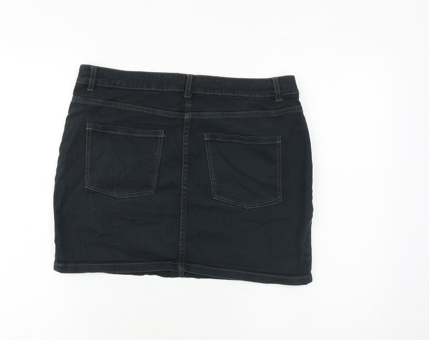 H&M Womens Black Cotton A-Line Skirt Size 12 Zip