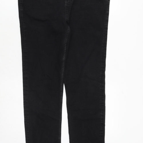 Marks and Spencer Womens Black Cotton Straight Jeans Size 14 Regular Zip - Short Leg