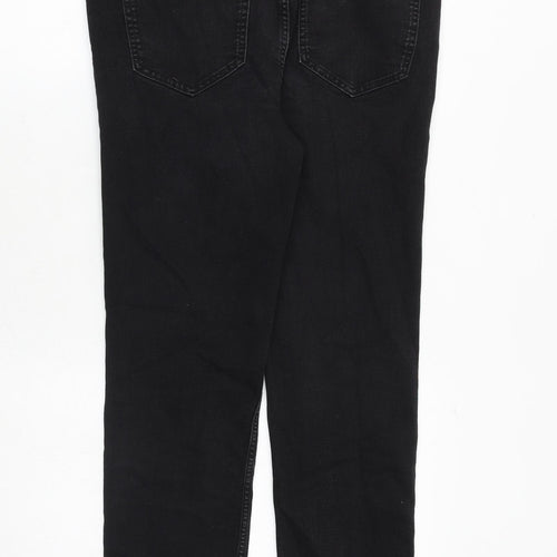 Marks and Spencer Womens Black Cotton Straight Jeans Size 14 Regular Zip - Short Leg