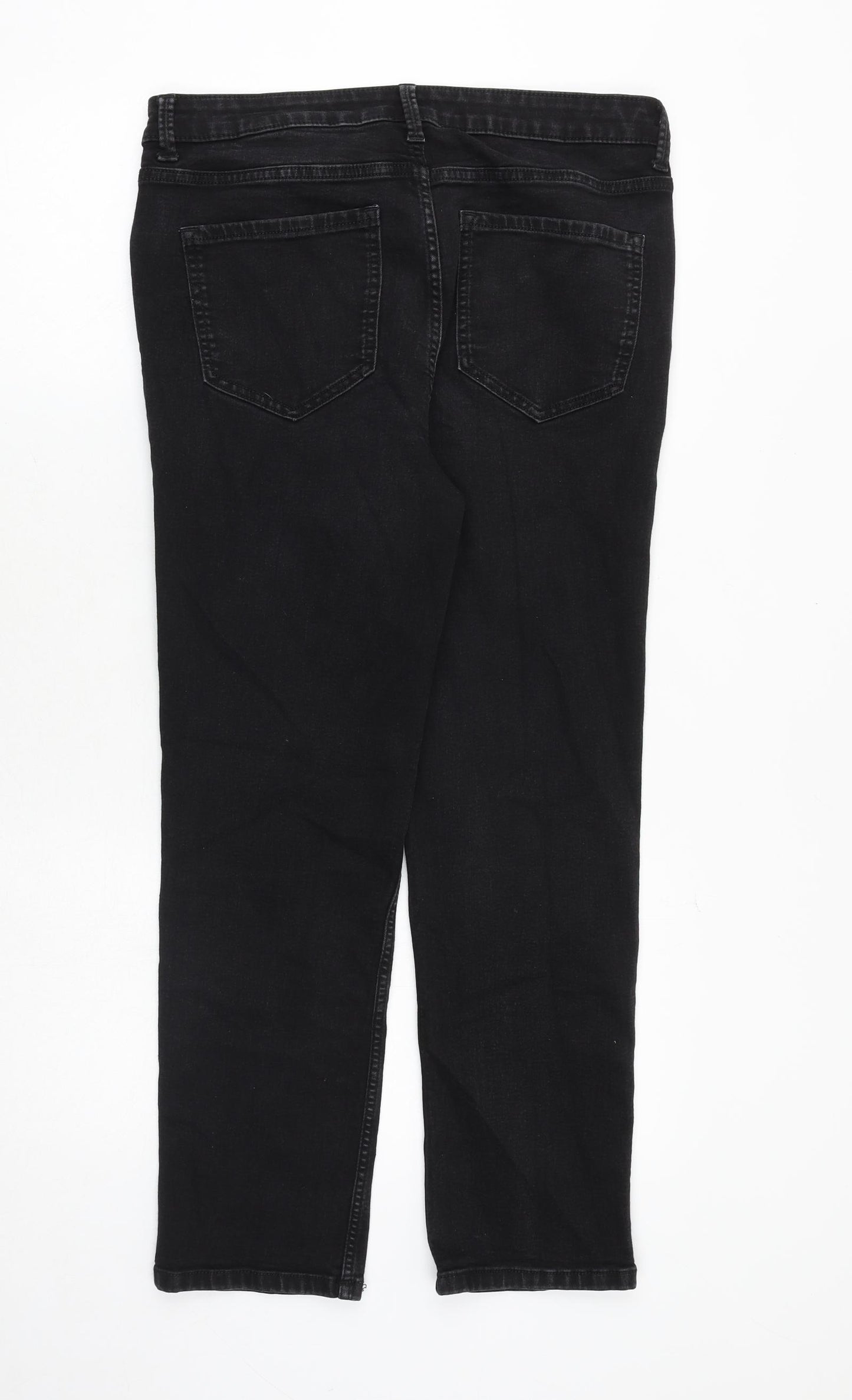 Marks and Spencer Womens Black Cotton Straight Jeans Size 14 Regular Zip - Short Leg