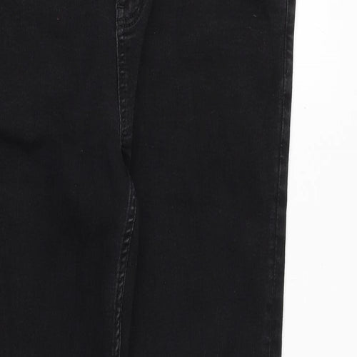 Marks and Spencer Womens Black Cotton Straight Jeans Size 14 Regular Zip - Short Leg