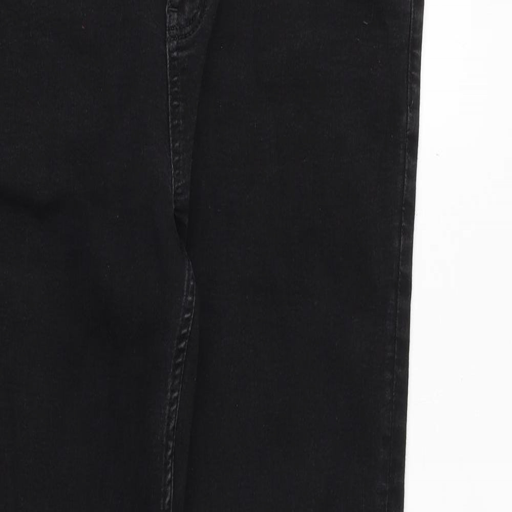 Marks and Spencer Womens Black Cotton Straight Jeans Size 14 Regular Zip - Short Leg