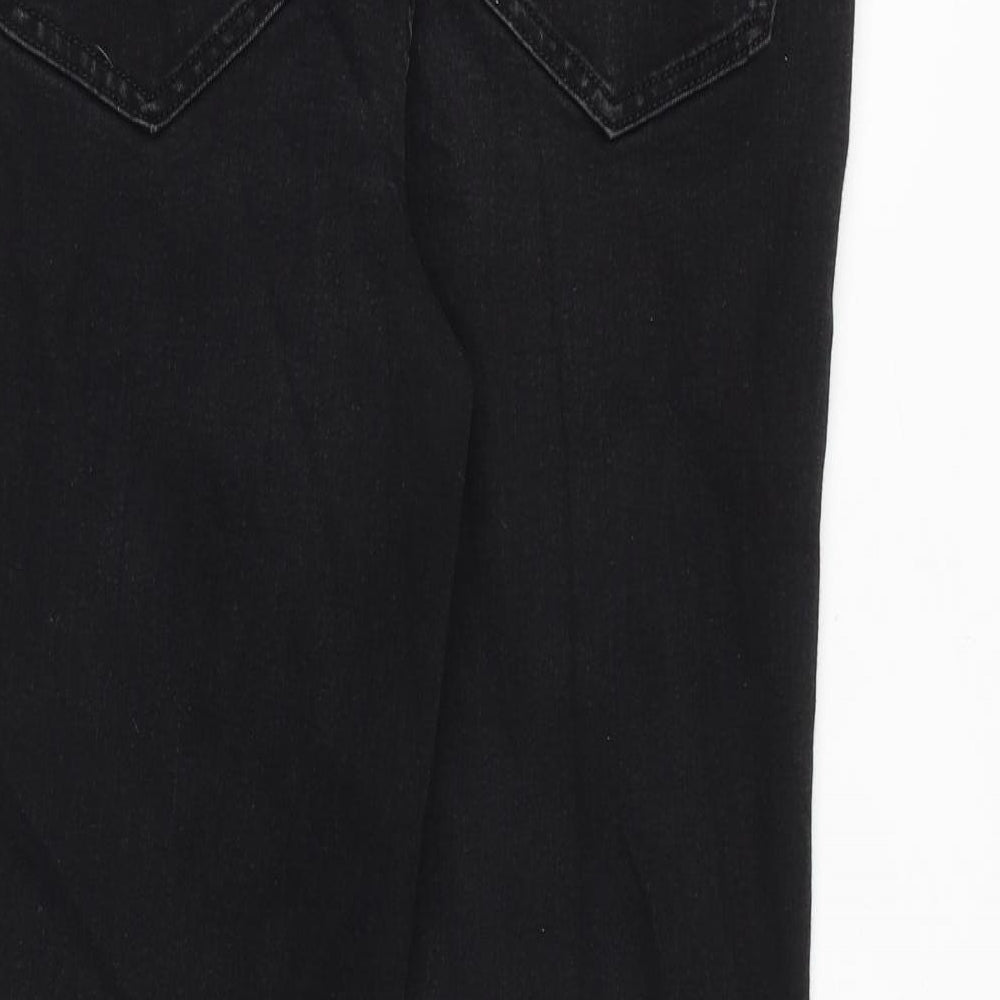 Marks and Spencer Womens Black Cotton Straight Jeans Size 14 Regular Zip - Short Leg