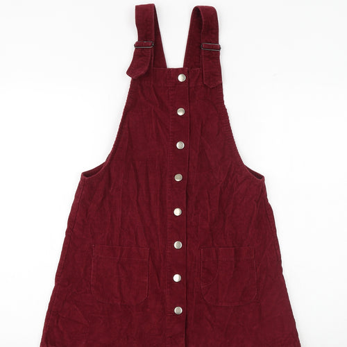 Cooperative Womens Red 100% Cotton Pinafore/Dungaree Dress Size S Square Neck Button