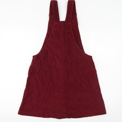 Cooperative Womens Red 100% Cotton Pinafore/Dungaree Dress Size S Square Neck Button