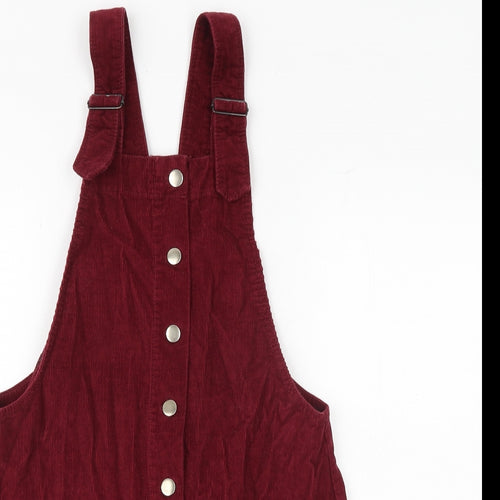 Cooperative Womens Red 100% Cotton Pinafore/Dungaree Dress Size S Square Neck Button