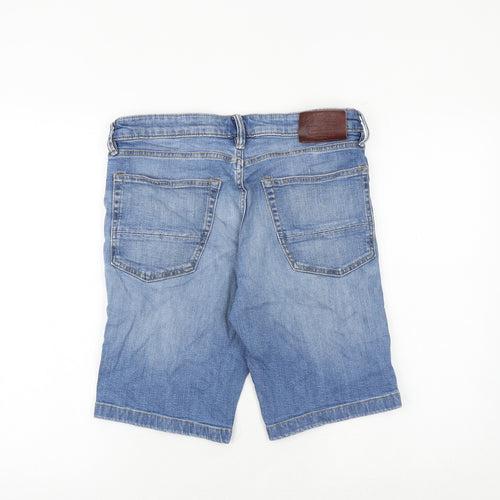 Marks and Spencer Mens Blue Cotton Chino Shorts Size 32 in Regular Zip