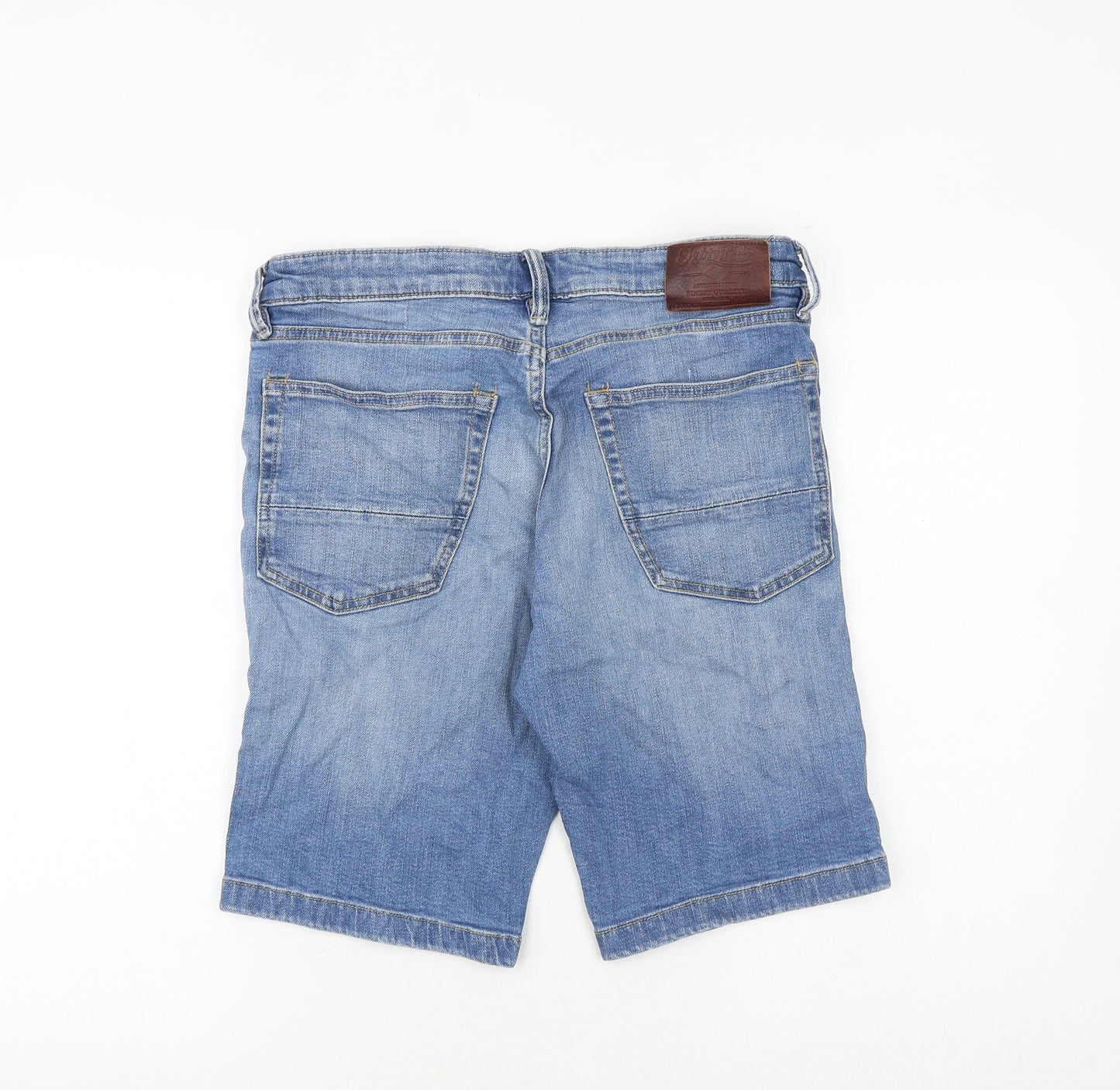 Marks and Spencer Mens Blue Cotton Chino Shorts Size 32 in Regular Zip