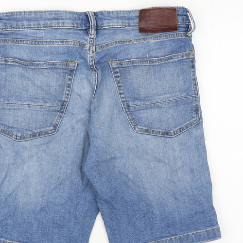 Marks and Spencer Mens Blue Cotton Chino Shorts Size 32 in Regular Zip