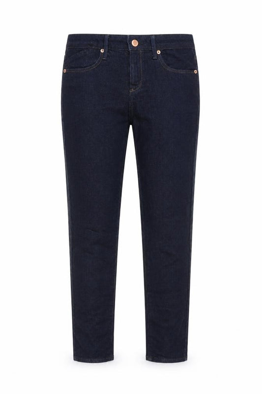 Front view of Topshop women’s blue cotton skinny jeans, size UK 26, in regular zip