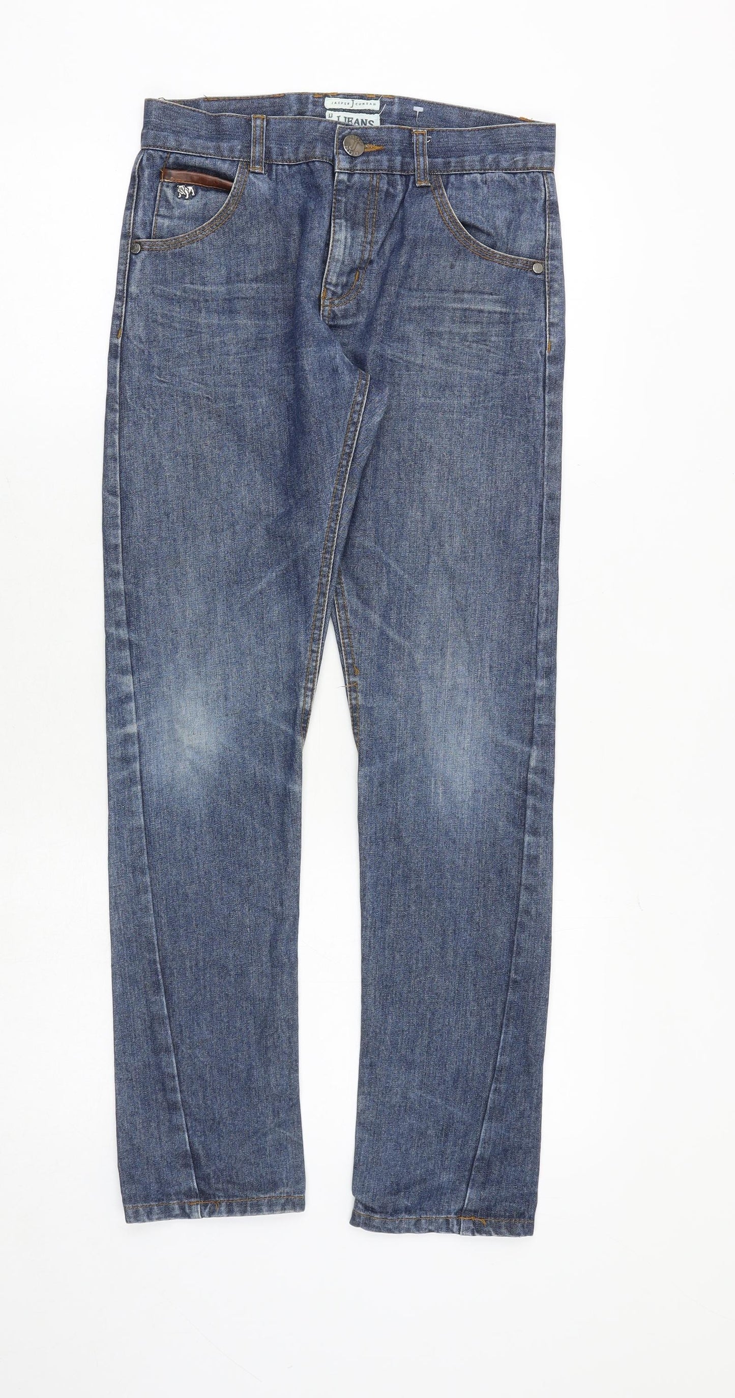 Jasper Conran Womens Blue Cotton Straight Jeans Size 12 Regular Zip